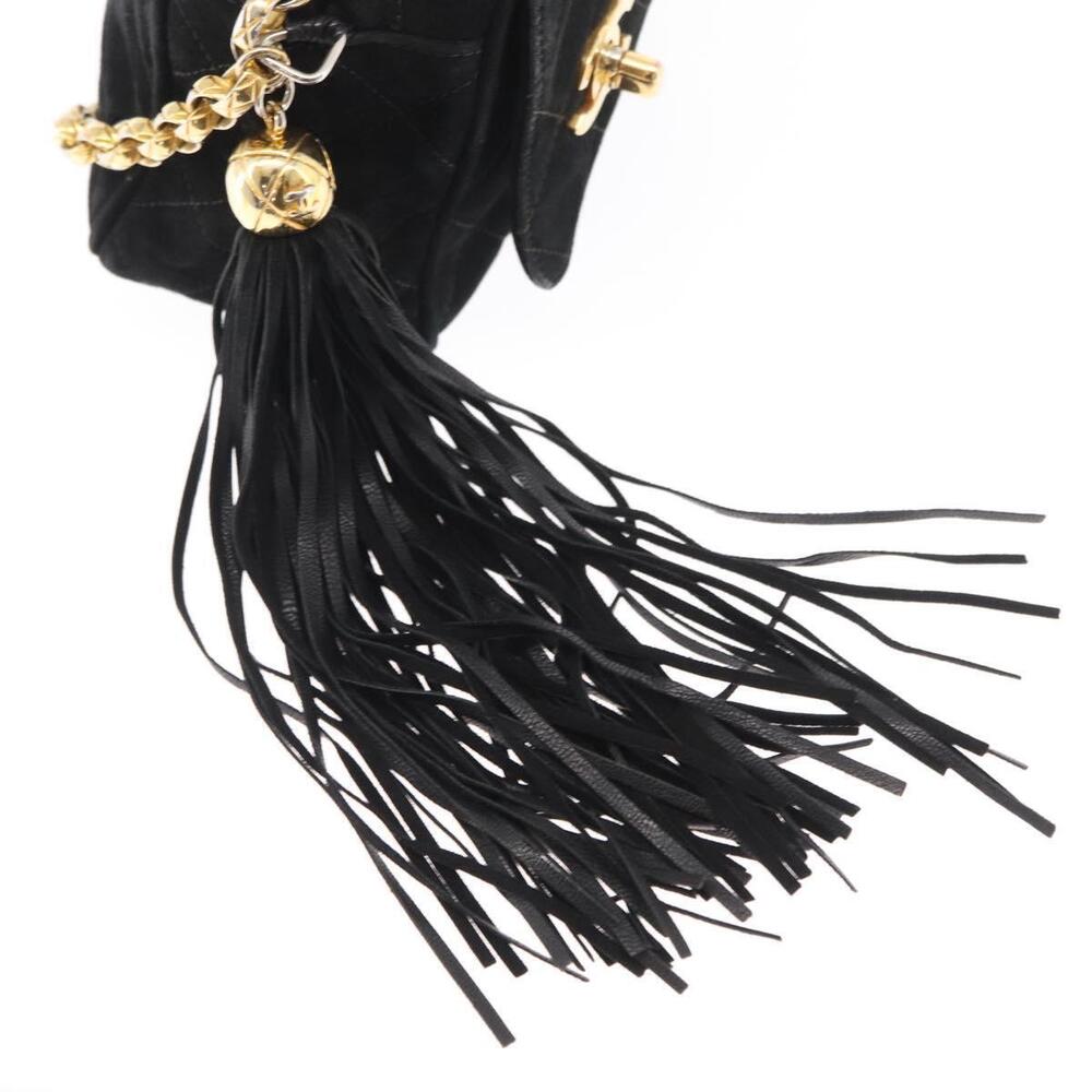 CHANEL Matelasse Fringe Chain Shoulder Bag Suede Black gold CC Auth BA8656 - Picture 10 of 16
